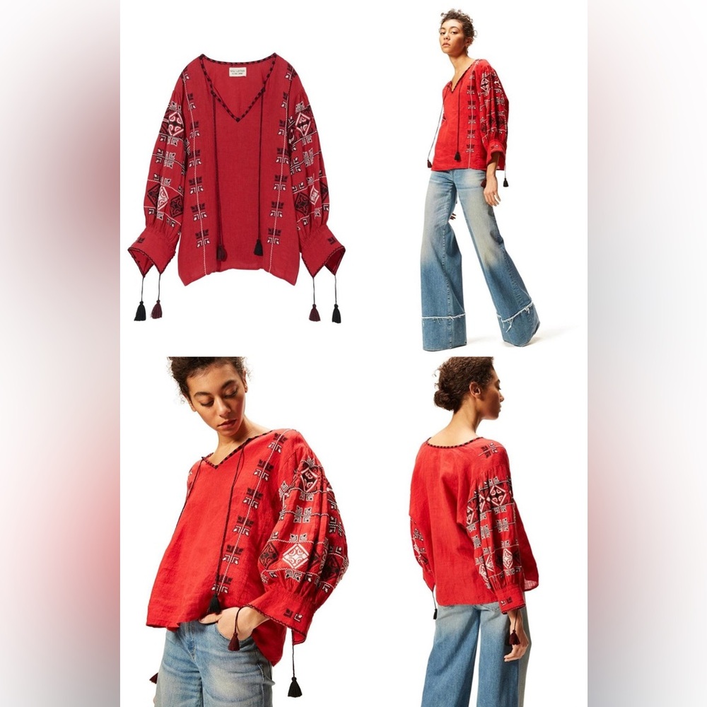 Nili Lotan Cleo Linen Top with Embroidery